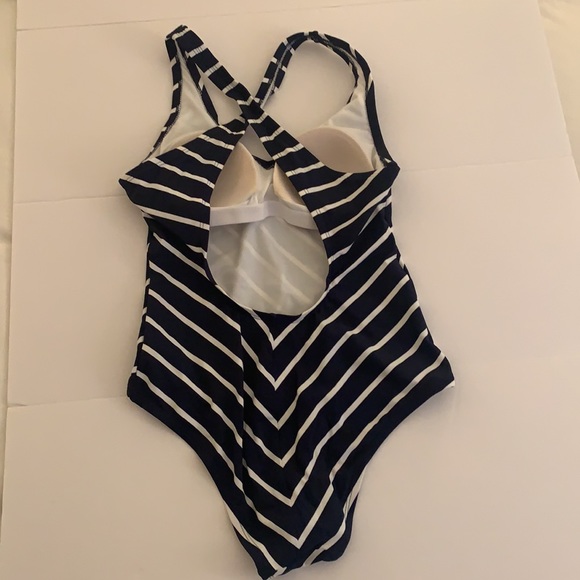 LAST CALL 🚨 Kona Sol Navy White Nautical Stripe Crossback One Piece Medium - Picture 2 of 8
